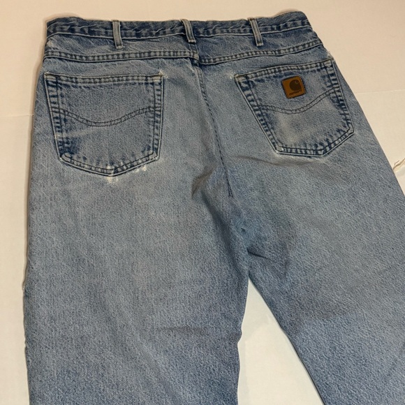 CARHARTT MEN’S SLIM FIT TAPERED LEGS LIGHT WASHED DISTRESSED JEANS - Picture 5 of 10